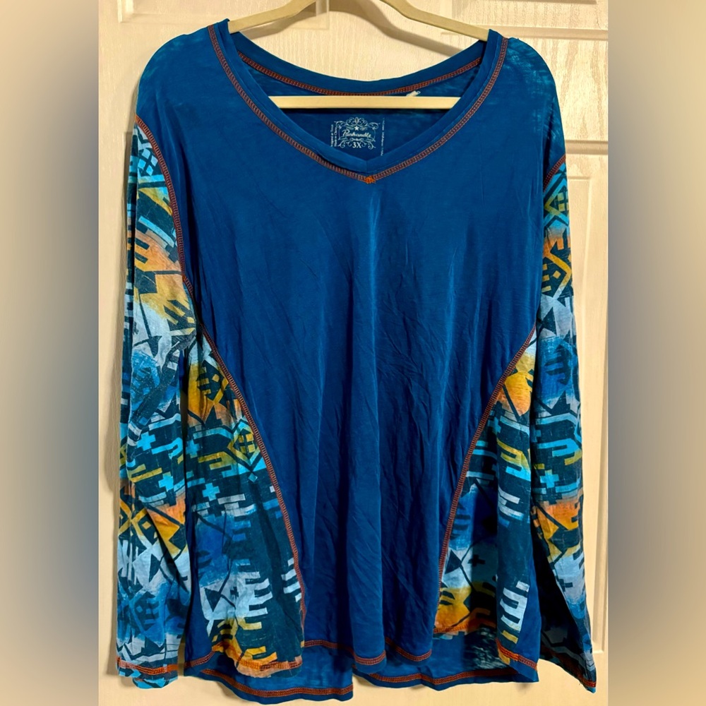 Panhandle Slim Women’s 3X Burnout-Style Longsleeve Aztec Design Top